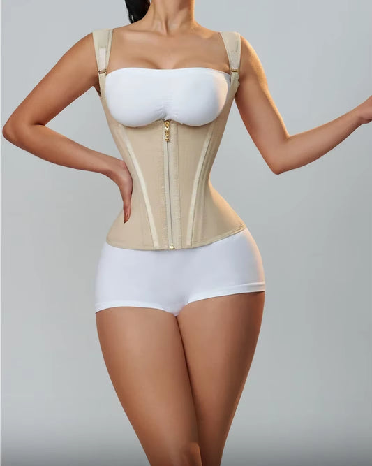 Fajas Colombianas Body Shaper Shapewear Women Vest Tops Double Compression Waist Trainer Corset Adjustable Zipper and Hook-Eyes